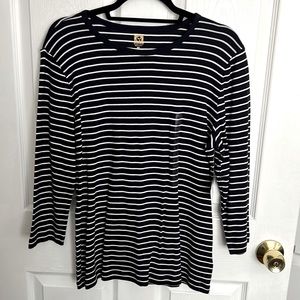 New Anne Klein Sport Navy and White Striped Shirt